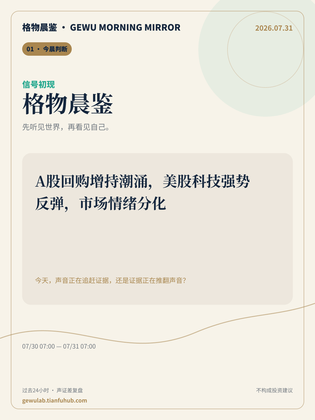 2026-07-31 格物晨鉴 今晨判断