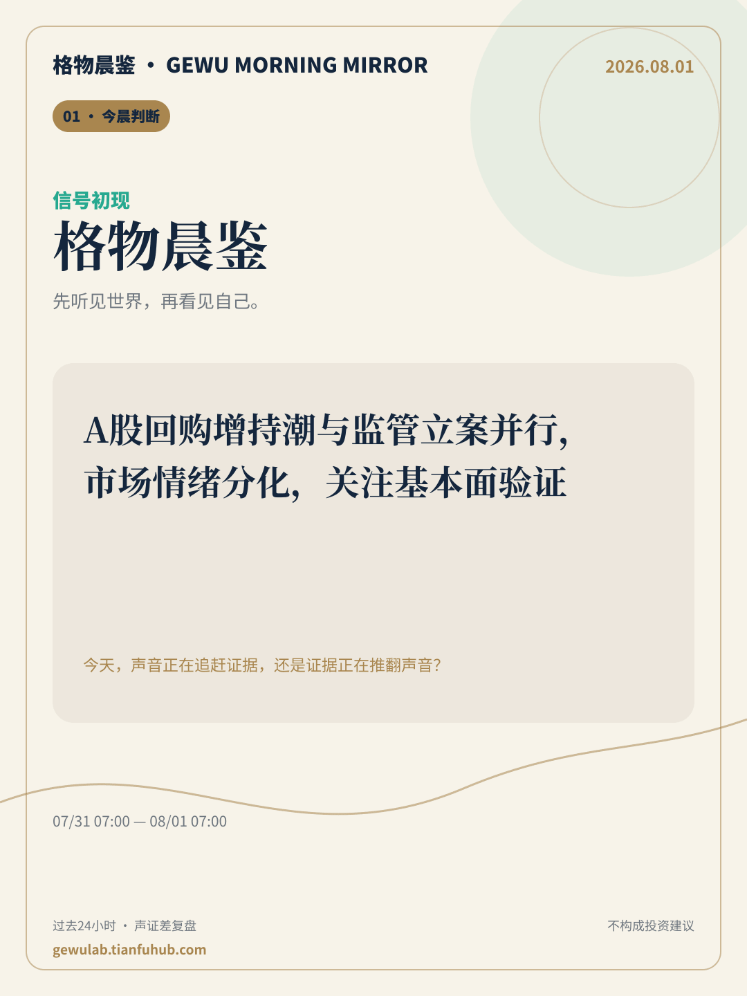 2026-08-01 格物晨鉴 今晨判断