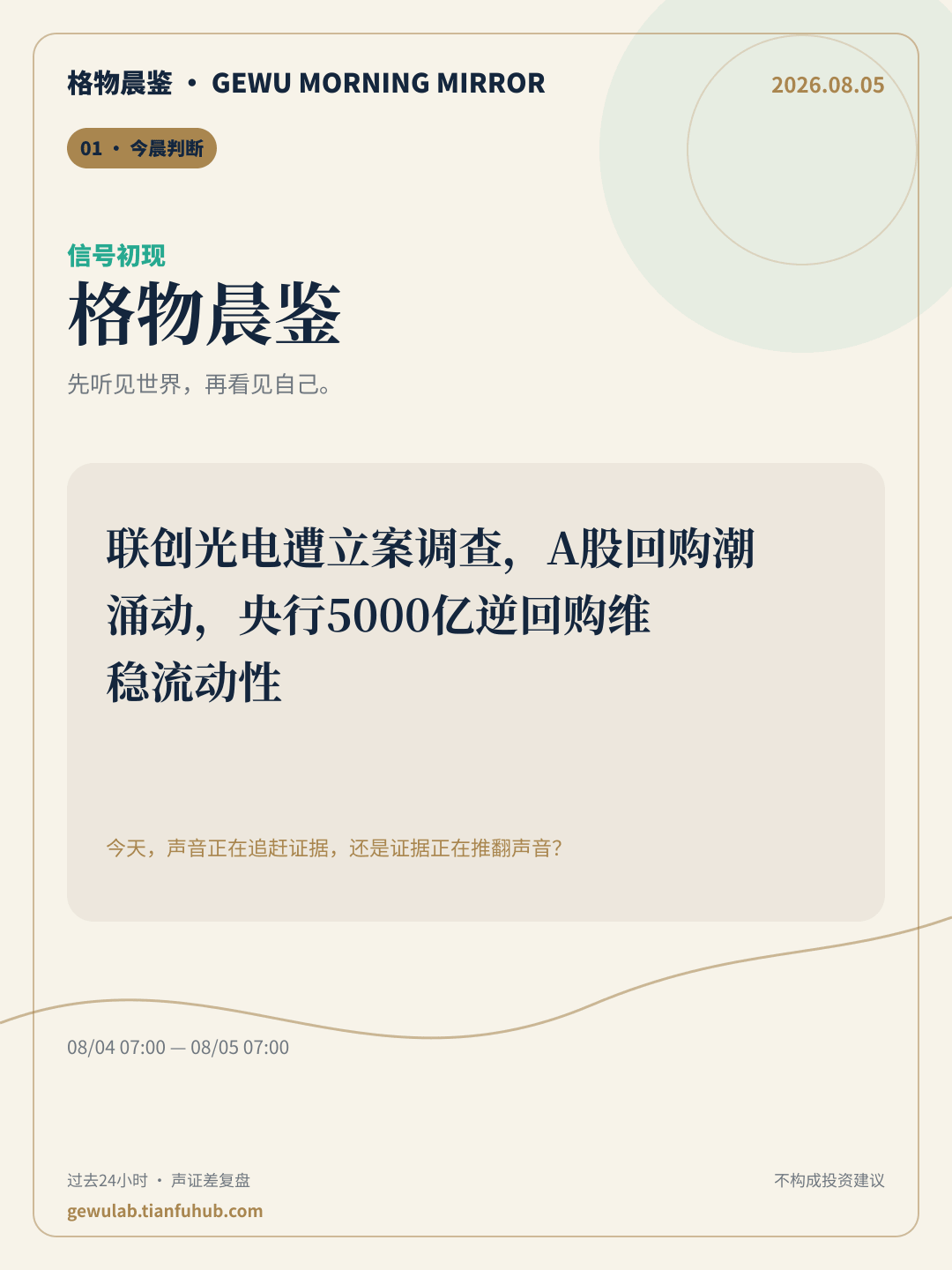 2026-08-05 格物晨鉴 今晨判断