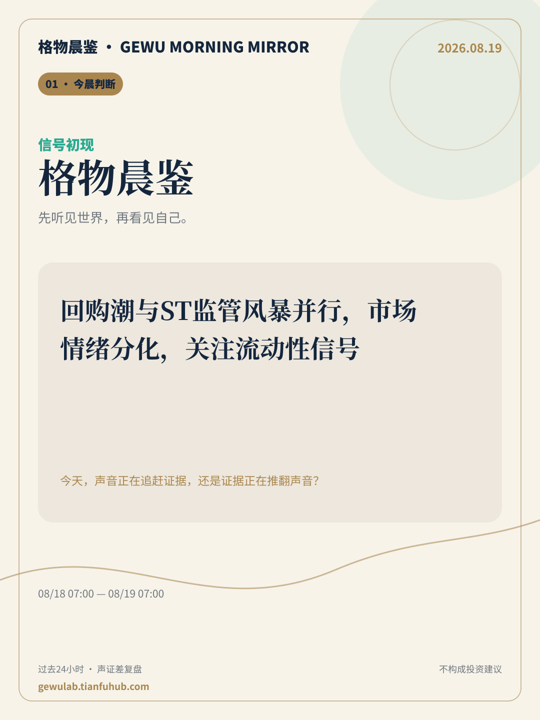 2026-08-19 格物晨鉴 今晨判断