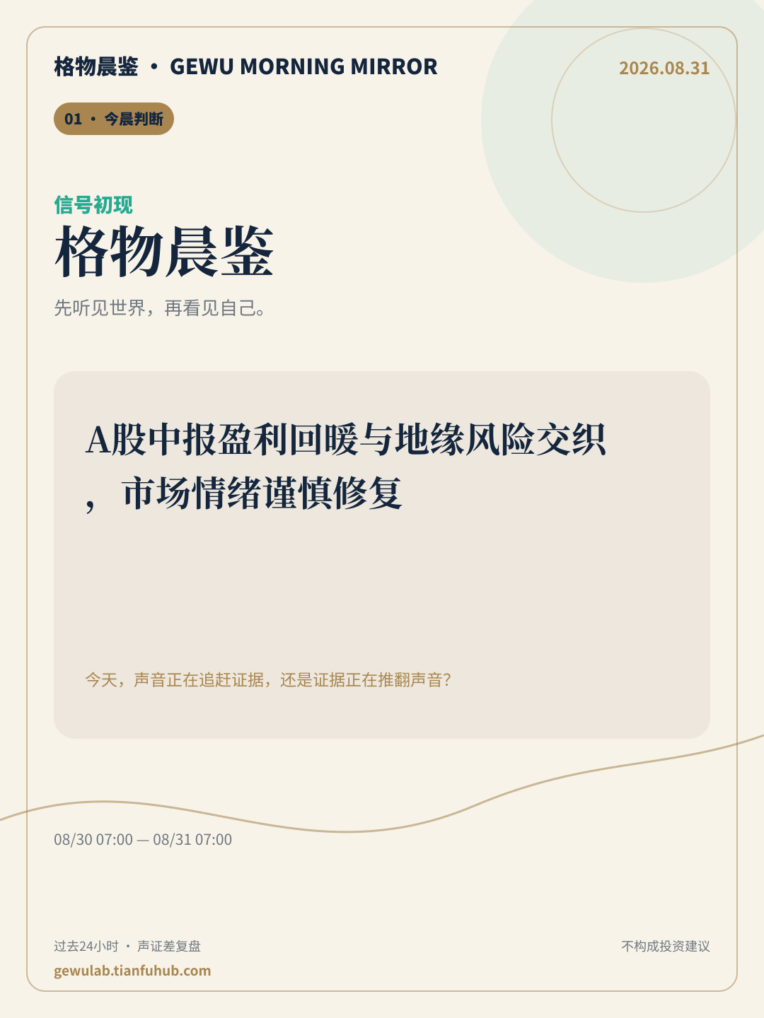 2026-08-31 格物晨鉴 今晨判断