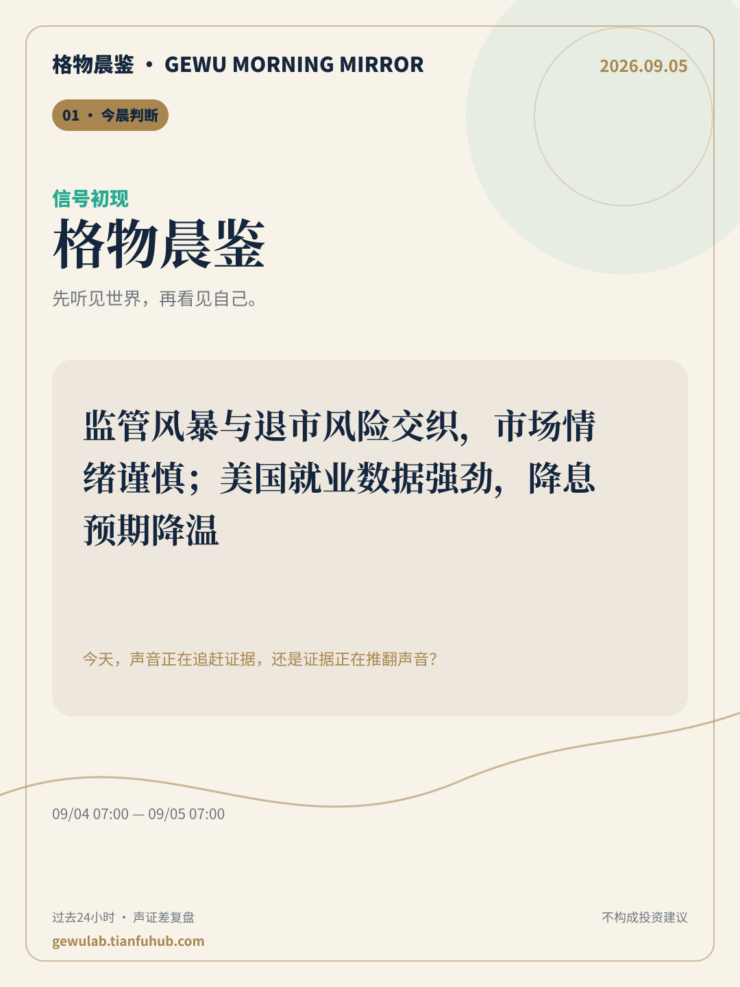 2026-09-05 格物晨鉴 今晨判断
