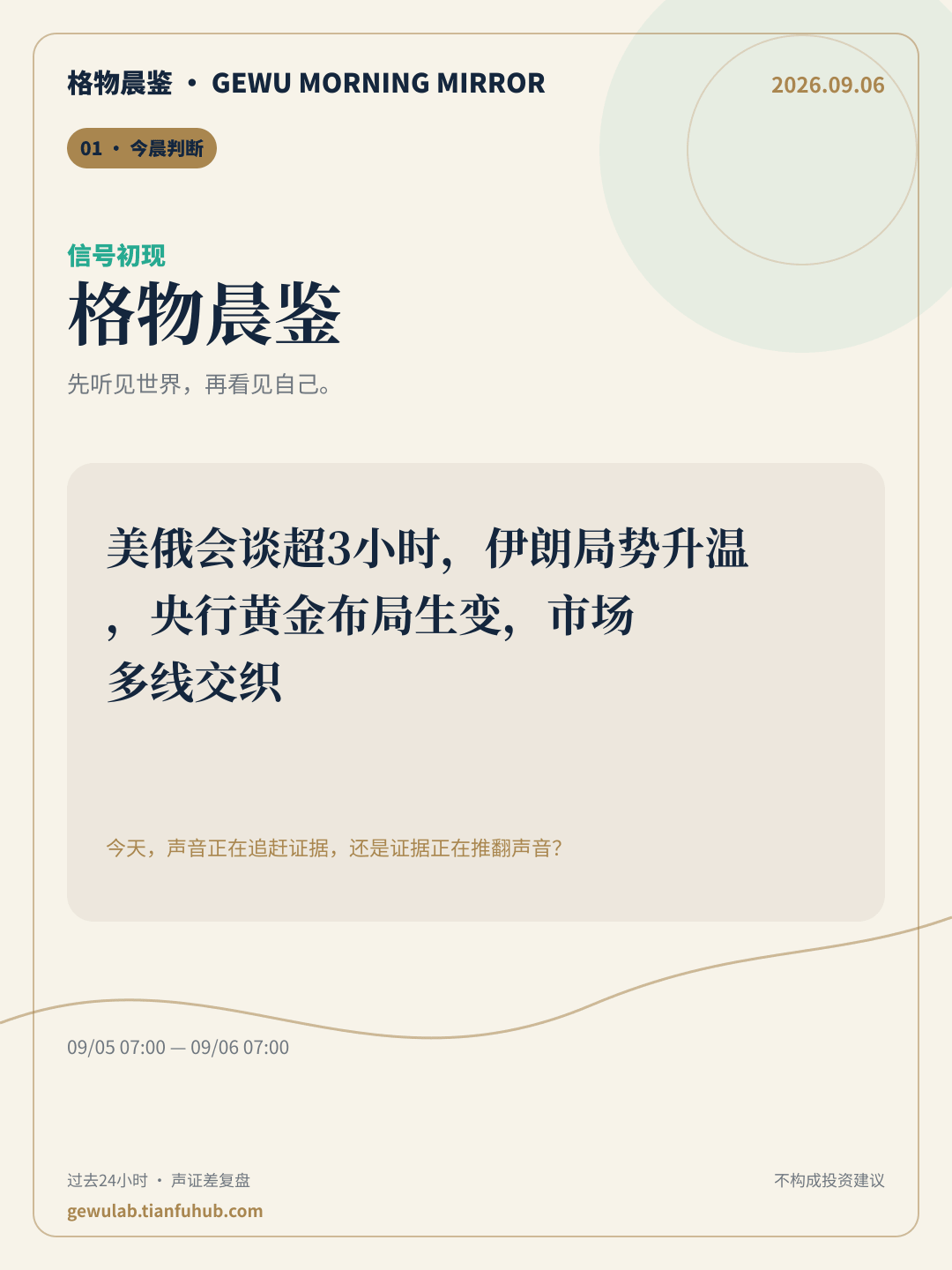 2026-09-06 格物晨鉴 今晨判断