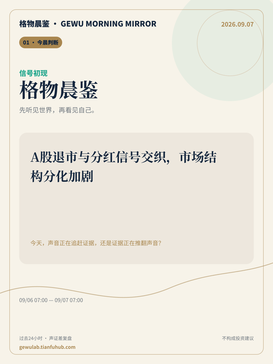 2026-09-07 格物晨鉴 今晨判断
